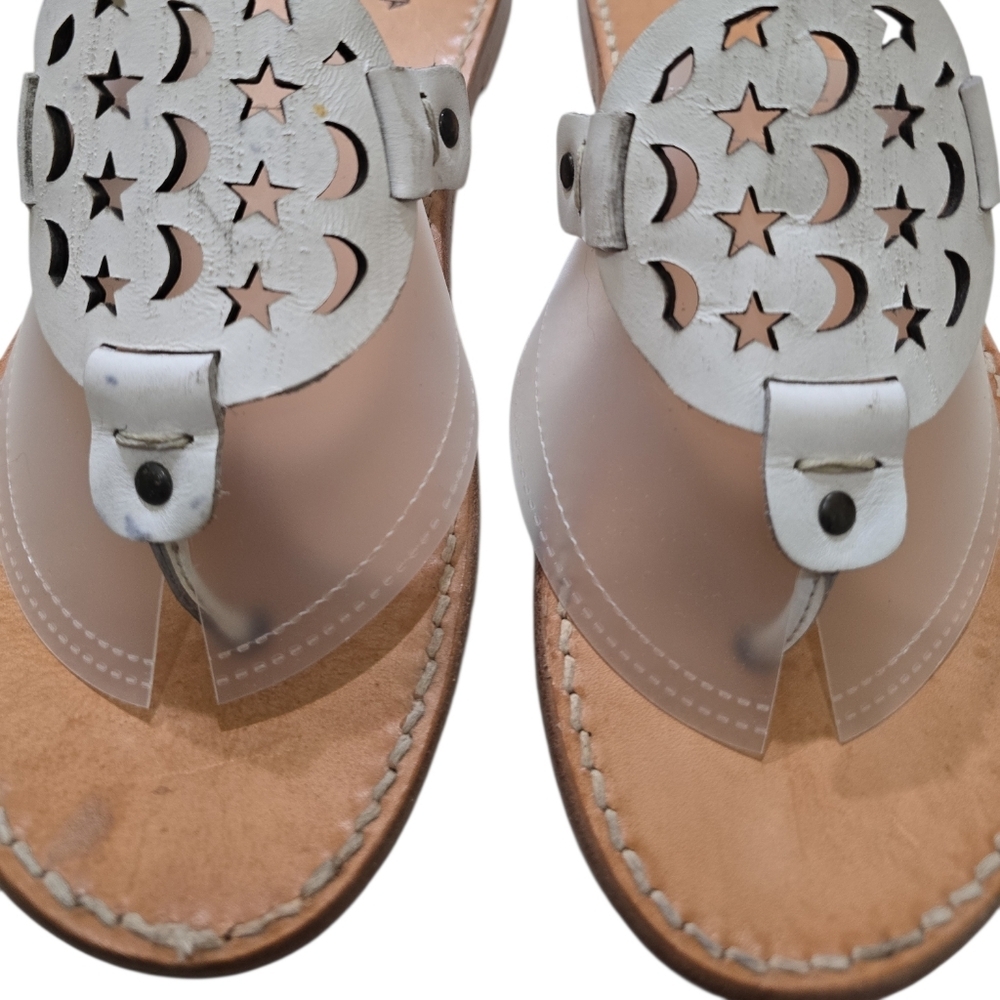 Freebird Vallarta Leather Thong Sandals 11 White Moon Stars Celestial Flip-flops - Picture 6 of 8